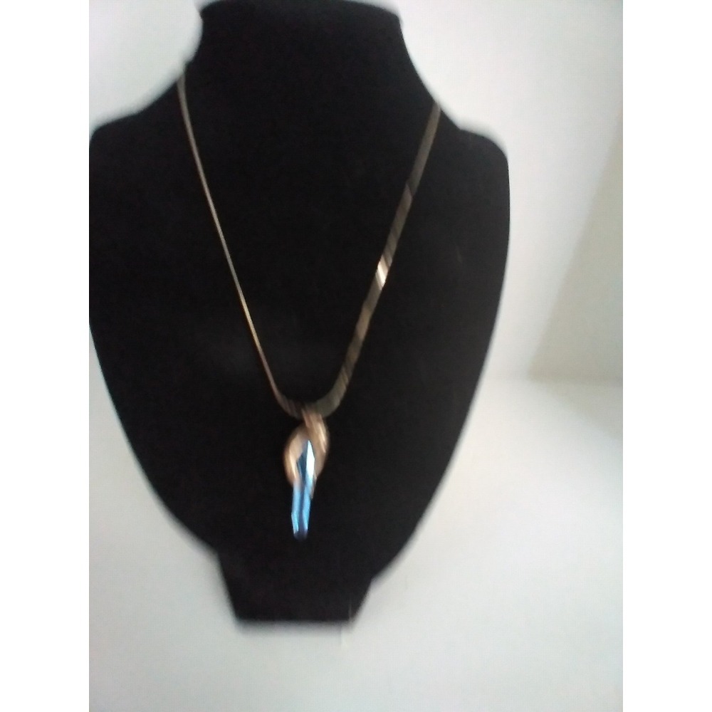 Gold Tone Necklace Blue Crystal Pendant‎ Fashion Jewelry Gift for Her
